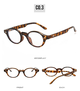Detailansicht der ovalen Brille mit Schildpatt-Muster, Nieten und edlem Rahmendesign