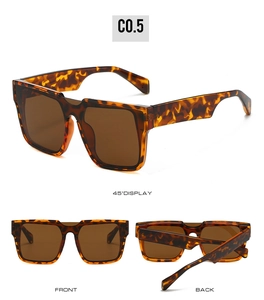 Three views of square tortoiseshell sunglasses with brown lenses and UV protection