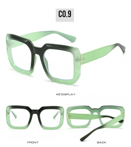 Multi-angle views of square black and green marble textured eyeglass frames