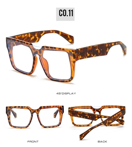 Detailed views of tortoise shell square glasses frames with wide temples and retro style