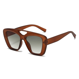 Trendy oversized square sunglasses with amber frames and double bridge nose design