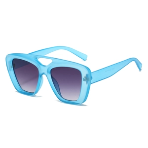 Fashion square sunglasses with light blue frame and purple gradient lenses for outdoor use