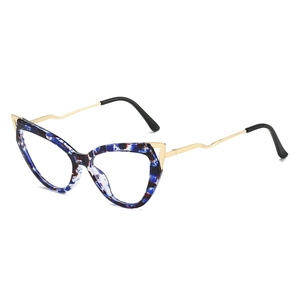 Cat eye blue-purple tortoiseshell glasses frame with golden wave-shaped metal temples