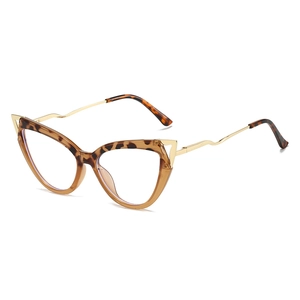 Cat-eye TR90 blue light blocking glasses with tortoise frame and wavy gold metal temples