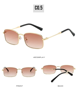 Detailed multi-angle views of rectangular gold metal frame sunglasses with gradient lenses