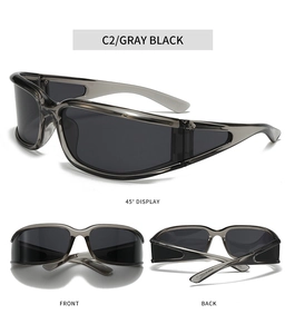 Polarisierte Sport-Sonnenbrille in Grauschwarz C2 mit 45-Grad- und Vorderseitenansicht