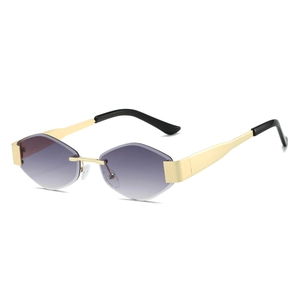 Retro rimless diamond cut metal sunglasses with purple gradient lenses for UV400 fashion