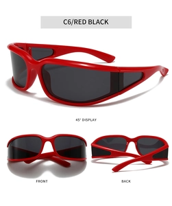 Drei Ansichten der rot-schwarzen Y2K Polarisierte Sportsonnenbrille zum Radfahren