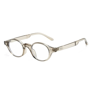 Vintage-Ovalbrille in lichtdurchlässigem Graubraun mit silbernen Metallnieten