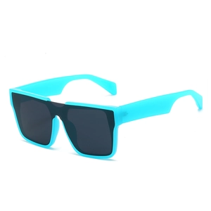 Trendy large square sunglasses in vibrant teal blue frames with dark black lenses
