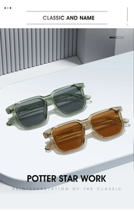Detailed view of square sunglasses featuring wide frames and metallic rivet design