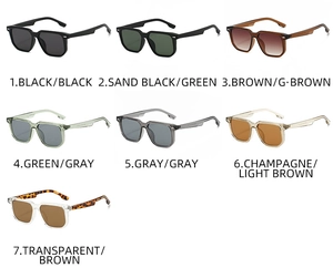Multiple color variations of square frame sunglasses including champagne and leopard print