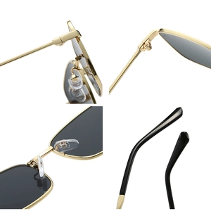 Classic men's square polarized sunglasses with gold metal frame and black lenses in detail