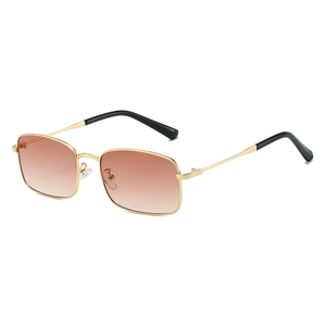 Classic gold metal rectangular sunglasses with brown gradient lenses for men