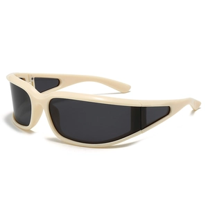 Cremeweiße Y2K Sport-Polarisationsbrille mit aerodynamischem Wrap-around-Rahmen