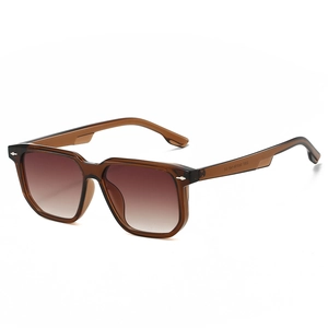 Square fashion sunglasses with brown gradient lenses and silver rivet accents for men and women