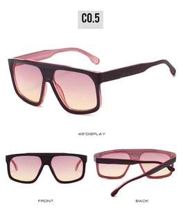 Flat top futuristic oversized sunglasses in burgundy with pink orange gradient lenses