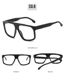 Detailed multi-angle views of black oversized futuristic frames showing front and back design