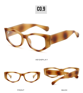 Trois vues de lunettes de soleil polygones ambrées avec branches larges et charnières en métal