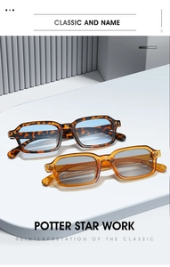 Close-up of retro rectangular sunglasses with tortoiseshell and amber frames with metal rivets