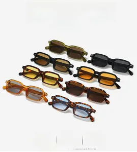 Detailed display of vintage square sunglasses in various colors and tinted lenses