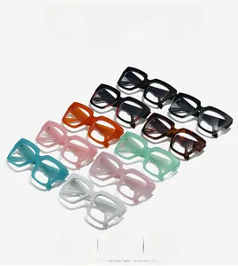 Macro shot of stylish square frame blue light glasses in various pastel colors