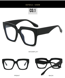 Detailed multi-angle views of black square frame blue light blocking glasses for women