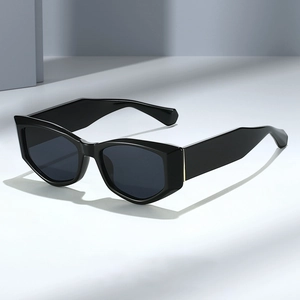 Lunettes de soleil œil-de-chat noires chic avec branches larges et accents en métal doré