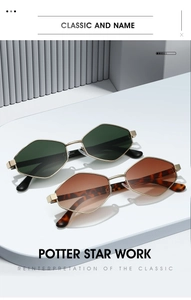 Détail rapproché de lunettes de soleil géométriques à monture métallique et verres dégradés