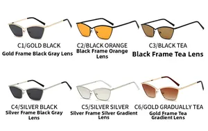 Multiple color options for metal cat eye sunglasses including gold and silver frames