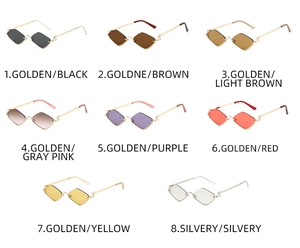 Multiple color options for geometric diamond-shaped semi-rimless metal sunglasses