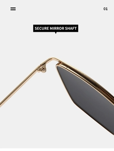 Detailed view of secure metal mirror shaft and hinge on fashion cat-eye sunglasses