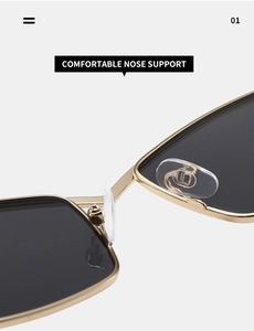 Close-up of comfortable silicone nose pads on gold metal cat eye sunglasses