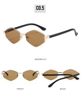 Trois angles de lunettes de soleil géométriques dorées avec verres losanges marron