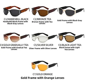 Cuadrícula detallada de gafas de sol Y2K ovaladas de metal en siete combinaciones de color