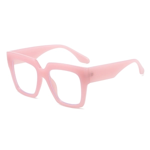 Stylish pink oversized square blue light blocking glasses with fashionable frames