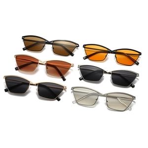 Set of six colorful cat-eye metal sunglasses with various frame finishes and lenses