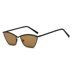 Fashion cat-eye metal sunglasses with dark brown lenses and geometric frame design