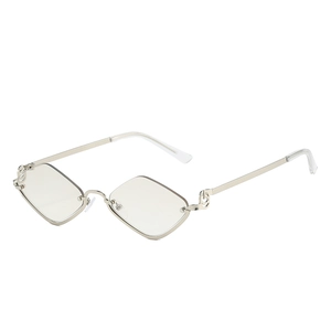 Fashionable diamond shaped half-frame metal sunglasses with stylish silver temple arms