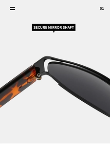 Detalle de bisagra segura con patilla de carey para gafas de sol modernas estilo Y2K
