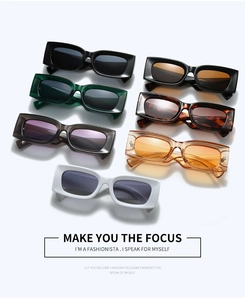 Group display of colorful Y2K rectangular sunglasses with wide temple design