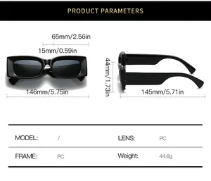 Size chart for square sunglasses showing 146mm frame width and PC lens specifications