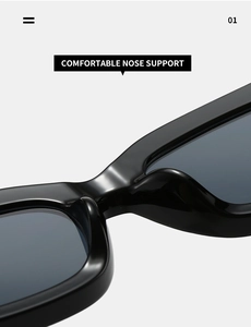 Detail of the integrated comfortable nose support on black square frame sunglasses