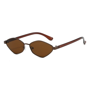 Modern irregular polygon sunglasses with brown metal frames and gradient lenses