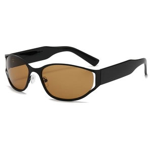 Gafas de sol Y2K con montura ovalada hueca en negro brillante y lentes ámbar