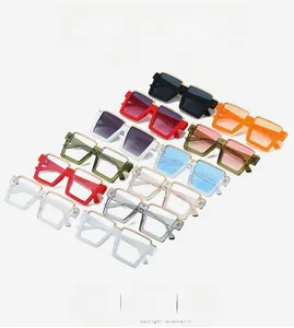 Matrix display of multi-color square thick frame sunglasses with metal trim detailing