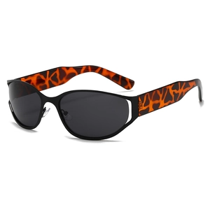 Gafas de sol Y2K montura ovalada calada con patillas de tigre naranja para mujer