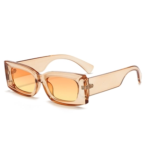Retro square sunglasses with concave tea frames and yellow gradient lenses shown at 45 degrees