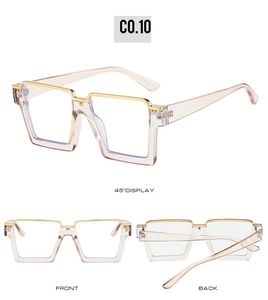 Three-angle display of square semi-rimless glasses with metal trim and transparent frame