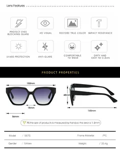 Detailed size chart for polygon sunglasses with frame width and lens height dimensions